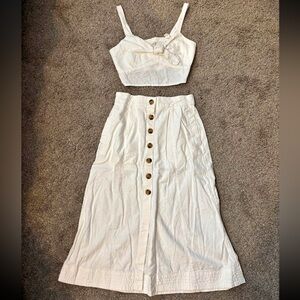 White Midi A-Line Skirt Set Casual Resort Wear